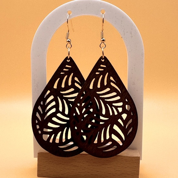 Beautiful Carved Wooden Earrings - Picture 1 of 3